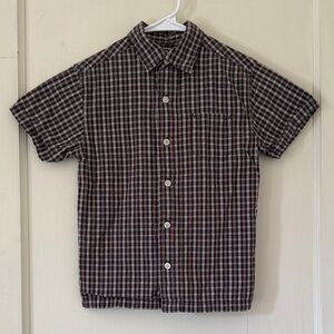 Arizona Jean Company Boys Medium Brown Checkered Button Down T-Shirt